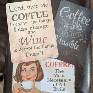 Vintage-Look Coffee and Wine Metal Signs Set